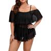 imageFloerns Womens Plus Size 2 Piece Cold Shoulder Layered Top High Waist Bottoms Tankini SwimsuitBlack