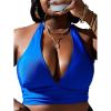 imageFloerns Womens Plus Size Bathing Suit Halter Neck Tie Back Solid Bikini TopBlue