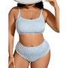 imageFloerns Womens Plus Size Bikini Sets Striped Print High Waist Bathing SuitLight Blue