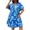 imageFloerns Womens Plus Size Wrap V Neck Short Sleeve Ruffle Hem A Line Short DressBlue Leaf