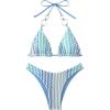 imageFloerns Womens Striped Print High Cut Halter Neck Triangle Bikini SwimsuitBlue