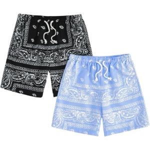 imageFloerns Boys 2 Pcs Boho Paisley Print Drawstring Waist Summer Beach Shorts with PocketsLight Blue