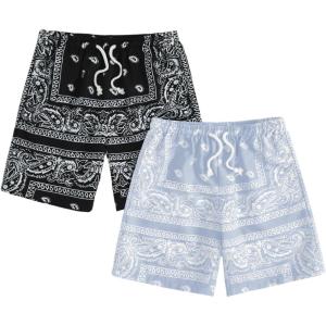 imageFloerns Boys 2 Pcs Boho Paisley Print Drawstring Waist Summer Beach Shorts with PocketsLight Grey