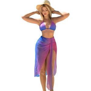imageFloerns Womens Bathing Suit Halter Triangle Bikini Swimsuit with Beach SkirtBlue