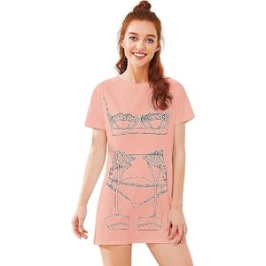 imageFloerns Womens Funny Lingerie Nightgown Cute Print Tshirt SleepdressPink