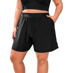 imageFloerns Womens Plus Size Swim Board Shorts with Pockets Bathing Suit ShortsBlack