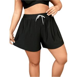 imageFloerns Womens Plus Size Swim Board Shorts with Pockets Bathing Suit ShortsBlack Drawstring