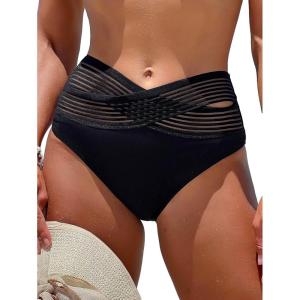 imageFloerns Womens Solid Twist Front High Cut Hollow Out Cheeky V Cut Bikini BottomsBlack