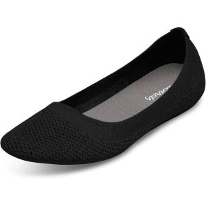 imageAllbirds Womens Tree Breezers Knit Ballet Flats SlipOn Everyday Round Toe Shoes Machine Washable Made with Natural MaterialsJet Black Black Sole