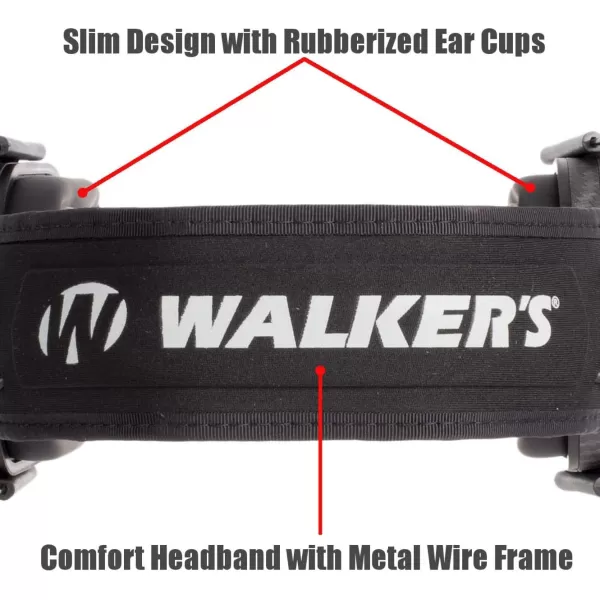 Walker's Razor Slim Passive Earmuffs Ultra Low Profile 27dB NRR Light Weight