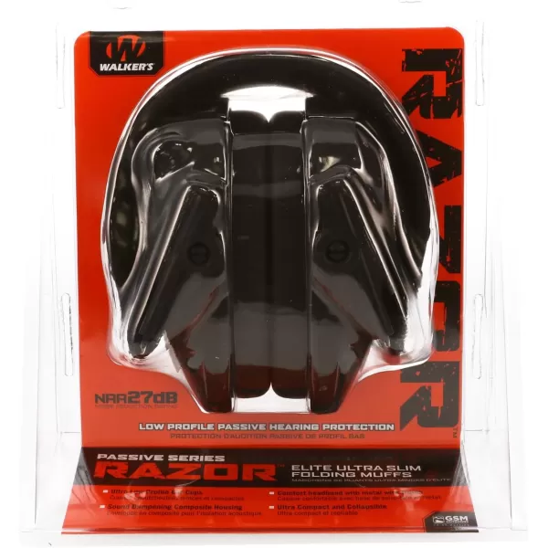 Walker's Razor Slim Passive Earmuffs Ultra Low Profile 27dB NRR Light Weight