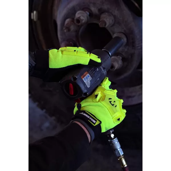 Walker's Saftey Hi-Viz 5-Finger Impact Resistant Poly Glove -Improved Grip &amp; Pull Strap