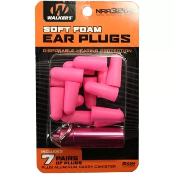 Walker's Soft Foam Disposable Ear Plugs 7 Pair with Metal Carry Canister NRR32