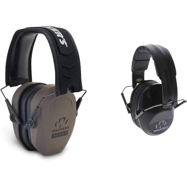 Walker's Razor Slim Passive Earmuffs Ultra Low Profile 27dB NRR Light Weight