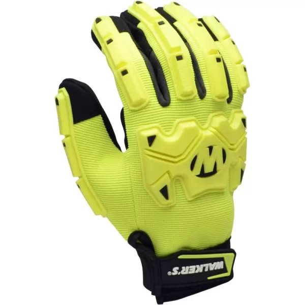 Walker's Saftey Hi-Viz 5-Finger Impact Resistant Poly Glove -Improved Grip &amp; Pull Strap