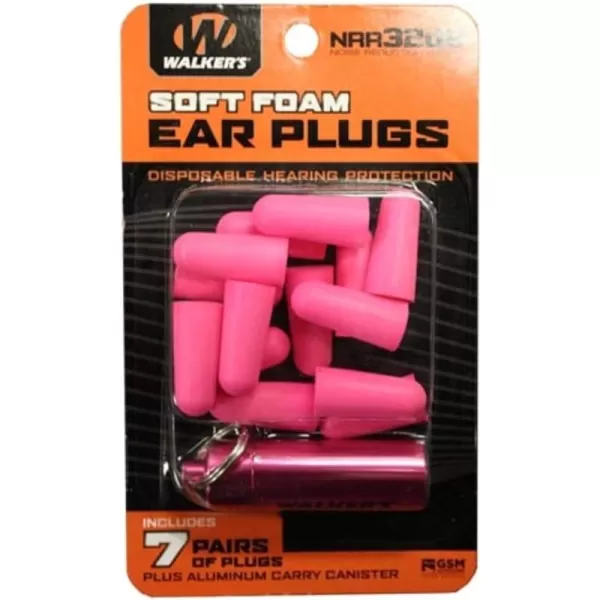 Walker's Soft Foam Disposable Ear Plugs 7 Pair with Metal Carry Canister NRR32