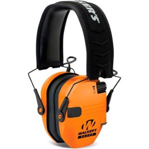 imageWalkers Razor Slim Ultra Low Profile Compact Design Adjustable Range Shooting Hunting Hearing Protection Electronic EarmuffsBlaze Orange