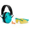imageWalkers Youth ampamp Womens Shooting Low Profile Folding Padded Headband Adjustable Hearing Protection EarmuffsTeal Combo Kit