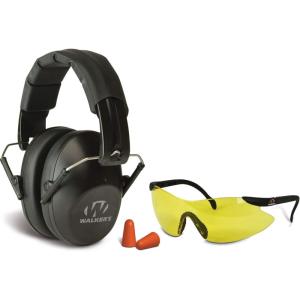 imageWalkers Unisex Adults Lightweight Foldable Hearing Protection 22 dB Noise Reduction Pro LowProfile EarmuffsBlackglassesplugs