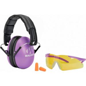 imageWalkers Youth ampamp Womens Shooting Low Profile Folding Padded Headband Adjustable Hearing Protection EarmuffsPurple Combo Kit