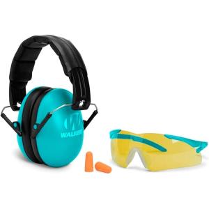 imageWalkers Youth ampamp Womens Shooting Low Profile Folding Padded Headband Adjustable Hearing Protection EarmuffsTeal Combo Kit