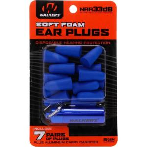 imageWalkers 33dB NoiseCanceling Hearing Safety Protection Range Shooting Hunting Work Soft Comfortable Adaptable Foam Earplugs 7 Pairs ampamp Aluminum Carry CanisterBlue