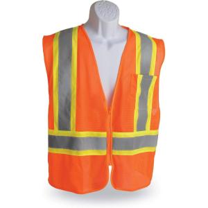 imageWalkers Dual Color Zipper HighVisibility Reflective Breathable ANSI Class 2 Outdoor Work Orange Safety Vest with PocketsMulti