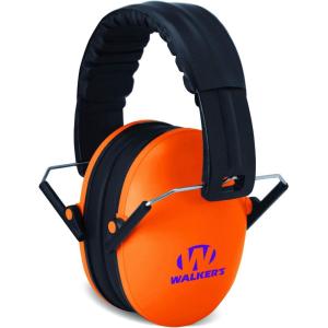 imageWalkers Youth Childrens Low Profile Padded Headband Adjustable Folding NoiseReducing Hearing Protection EarmuffsOrange Purple