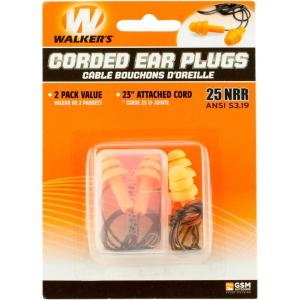 imageWalkers 25dB NRR NoiseReducing ANSI S319 Hearing Protection Shooting Hunting Work Soft Comfortable 23quot PVC Corded Rubber Earplugs 2 Pairs ampamp Carrying Case