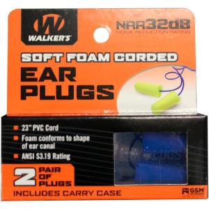 imageWalkers 32dB NRR NoiseBlocking ANSI S319 Hearing Protection Shooting Hunting Work Soft Comfortable 23quot PVC Corded Foam Earplugs 2 Pairs ampamp Carrying Case1 Count Pack of 1