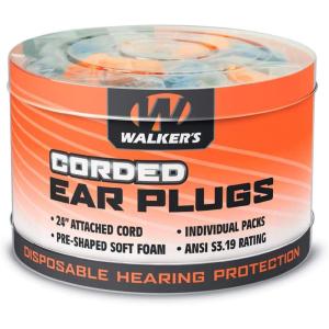 imageWalkers Corded Foam Earplugs 50 Pair Jar Dispenser Tub 32dB NRR NoiseBlocking ANSI S319 Hearing Protection Shooting Hunting Work Soft Comfortable 24quot PVC Cord