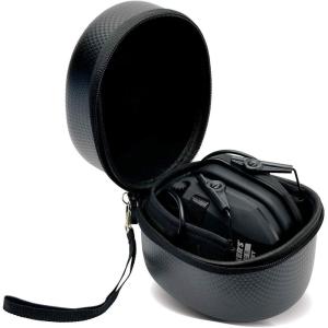 imageWalkers Muff Protective Case  WeatherResistant Durable Shockproof Dustproof EVA Carbon Finish Hunting Range Shooting Earmuff Carrying Case Nylon Lanyard