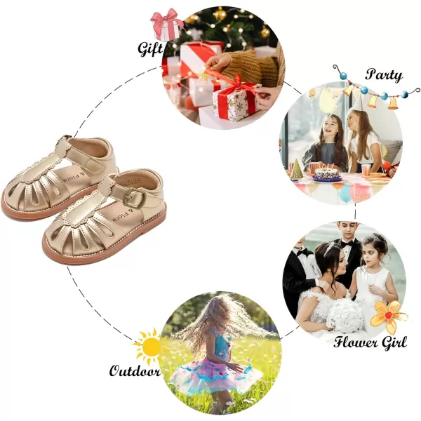 Felix &amp; Flora Toddler Girls Sandals Soft Rubber Princess Flat Shoes Summer Flower Girl Shoes