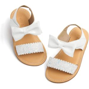 imageFelix ampamp Flora Toddler Girl Sandals  Flower Girl Dress Shoes Open Toe Little Kid Summer FlatsBc216glitter White