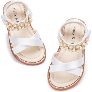 imageFelix ampamp Flora Toddler Girls Sandals Soft Rubber Flats Summer Baby Flower Girl ShoesBc323s White