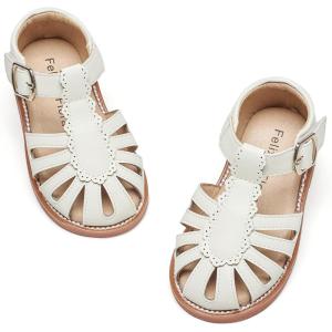 imageFelix ampamp Flora Toddler Girls Sandals Soft Rubber Princess Flat Shoes Summer Flower Girl ShoesBc262cream White