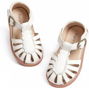 imageFelix ampamp Flora Toddler Girls Sandals Soft Rubber Princess Flat Shoes Summer Flower Girl ShoesBc262ivory White