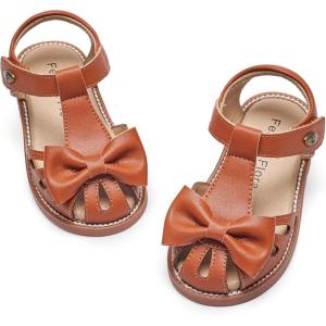 imageFelix ampamp Flora Toddler Girls Sandals Soft Rubber Princess Flat Shoes Summer Flower Girl ShoesBc327brown