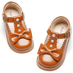 imageFelix ampamp Flora Toddler Little Girl Princess Dress ShoesMary Jane Flats for Girl Party School ShoesB420brown