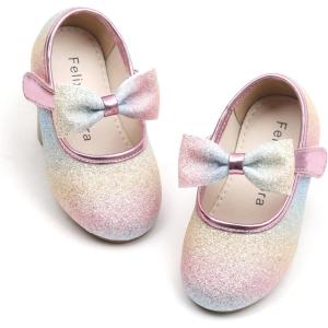imageFelix ampamp Flora Toddler Little Girls Dress Shoes  Flower Girls Mary Jane Flats Ballet Shoes Party WeddingB810gl Rainbow