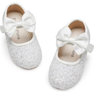 imageFelix ampamp Flora Toddler Girl Dress Shoes  Flower Girl Ballet Flats School Wedding PartyB903glitter White