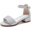 imageFelix ampamp Flora Girls Sandals Low Heels Open Toe Flower Girl Dress ShoesBq01silver