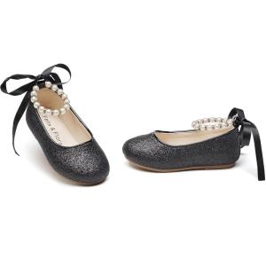 imageFelix ampamp Flora Girls Toddler Little Ballet Shoes  Flower Girls Mary Jane Flats Dress Shoes Party WeddingB836glitter Black