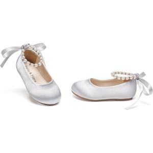 imageFelix ampamp Flora Girls Toddler Little Ballet Shoes  Flower Girls Mary Jane Flats Dress Shoes Party WeddingB836grey