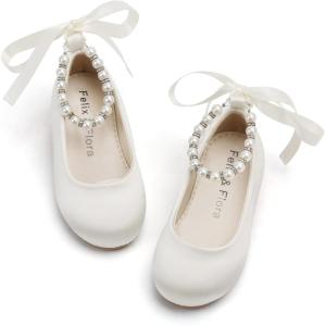 imageFelix ampamp Flora Girls Toddler Little Ballet Shoes  Flower Girls Mary Jane Flats Dress Shoes Party WeddingB836ivory White