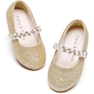 imageFelix ampamp Flora Girls Toddler Little Ballet Shoes  Flower Girls Mary Jane Flats Dress Shoes Party WeddingB889gold