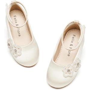 imageFelix ampamp Flora Girls Toddler Little Ballet Shoes  Flower Girls Mary Jane Flats Dress Shoes Party WeddingB897ivory White