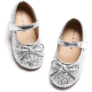 imageFelix ampamp Flora Toddler Flower Girl Dress Shoes  Girl Ballet Flats Party School Shoes WeddingB802glitter Silver