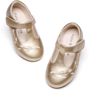 imageFelix ampamp Flora Toddler Little Girl Flat Oxfords Dress Shoes  Mary Jane Princess for Girl Party School ShoesB414gold