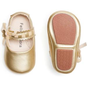 imageFelix ampamp Flora Soft Sole Baby Shoes  Infant Baby Girls Ballet Flats Moccasinss Rubber Sole Walking Crib ShoesBn33gold